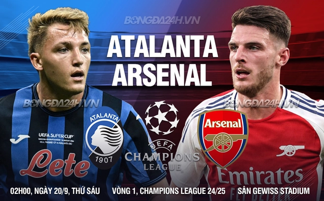 Atalanta vs Arsenal lượt trận đầu tiên Champions League 2024/25
