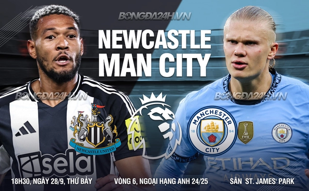 Newcastle vs Man City vòng 6 Ngoại hạng Anh 2024/25
