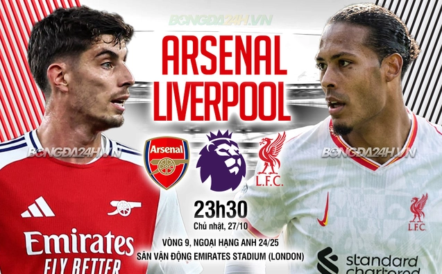 Arsenal vs Liverpool vòng 9 Ngoại hạng Anh 2024/25.
