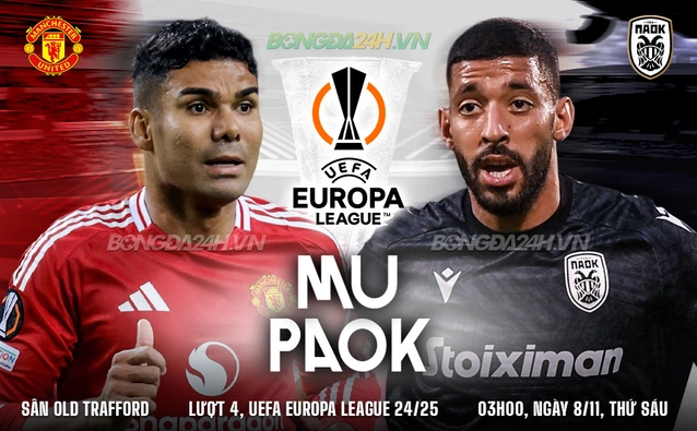 MU vs PAOK lượt 4 vòng bảng Europa League 2024/25. 
