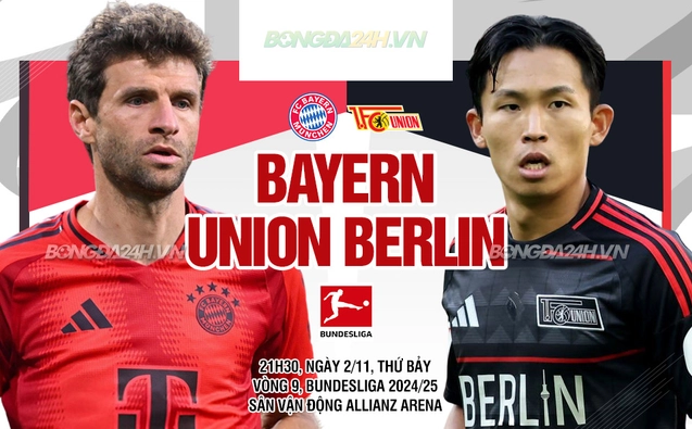 Bayern Munich vs Union Berlin vòng 9 Bundesliga 2024/25.
