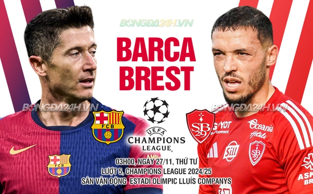 Barca vs Brest lươt 5 vòng bảng Champions League 2024/25.
