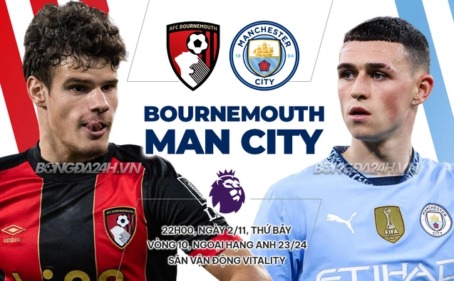 Bournemouth vs Man City vòng 10 Ngoại hạng Anh 2024/25.
