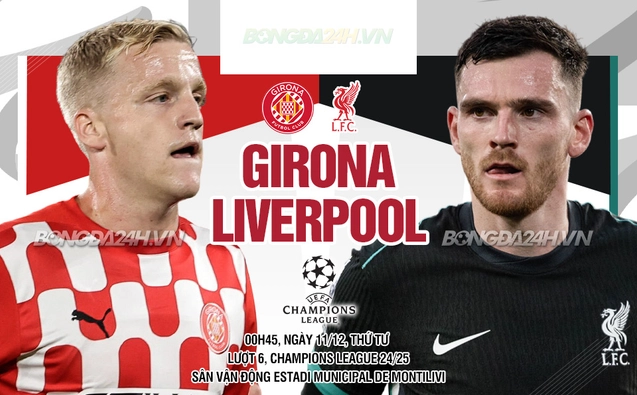 Girona vs Liverpool lượt 6 vòng bảng Champions League 2024/25.
