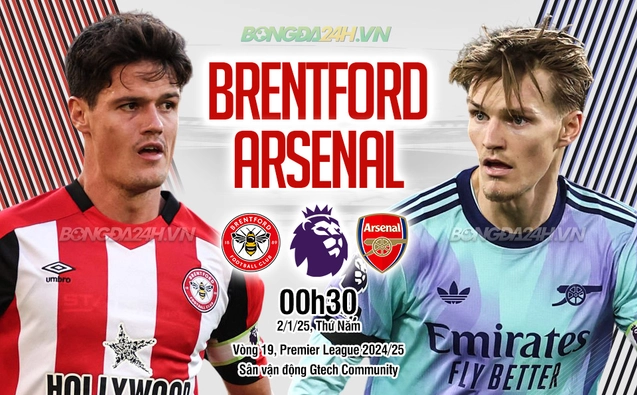 Brentford vs Arsenal vòng 19 Ngoại hạng Anh 2024/25.
