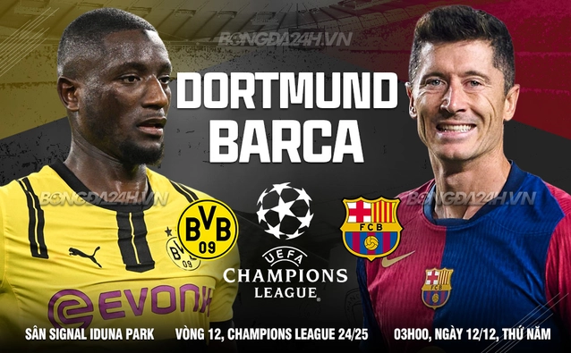 Dortmund vs Barca lượt trận thứ 6 vòng bảng Champions League 2024/25.
