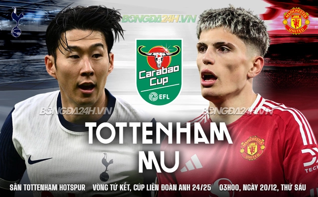 Tottenham vs MU tứ kết cúp Liên đoàn Anh 2024/25.
