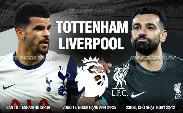 Tottenham vs Liverpool vòng 17 Ngoại hạng Anh 2024/25.
