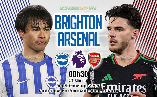 Brighton vs Arsenal vòng 20 Ngoại hạng Anh 2024/25.
