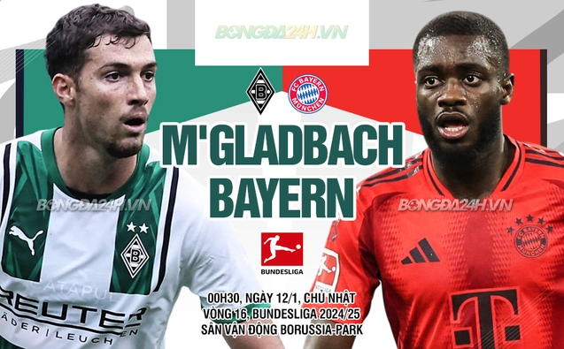 Gladbach vs Bayern Munich vòng 16 Bundesliga 2024/25.
