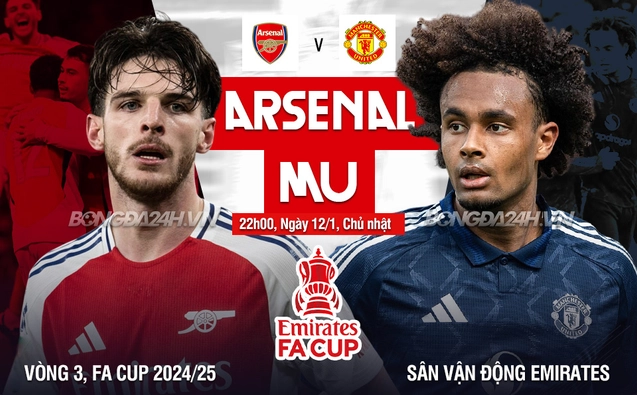 Arsenal vs MU vòng 3 FA Cup 2024/25.
