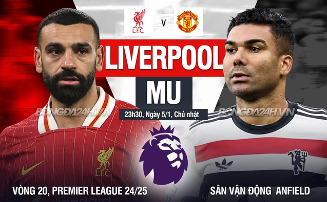 Liverpool vs MU vòng 20 Ngoại hạng Anh 2024/25.
