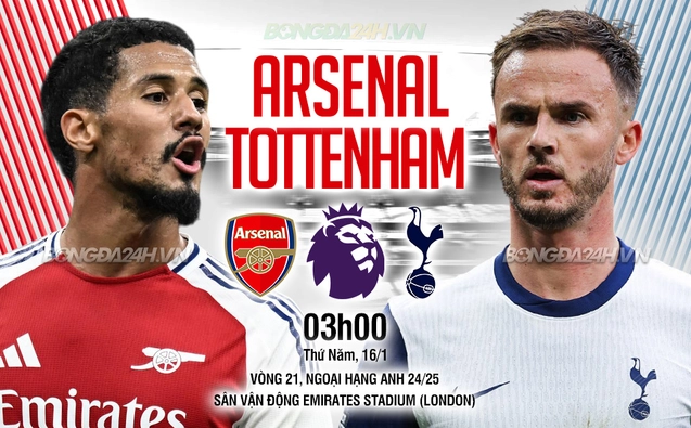 Arsenal vs Tottenham vòng 21 Ngoại hạng Anh 2024/25.
